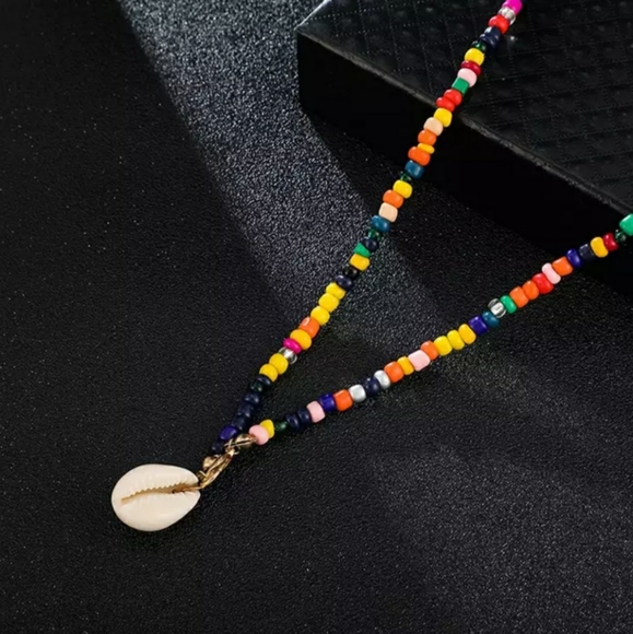 Rainbow Cowrie Bead Bohemian Shell Necklace - Picture 5 of 5